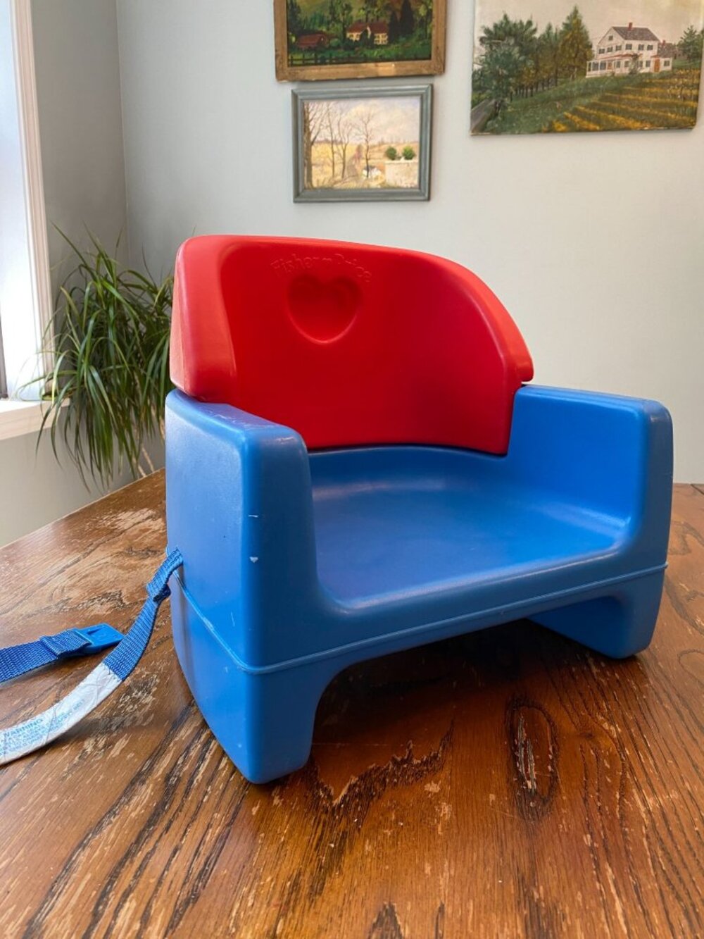 Vintage 1990 Fisher Price Grow With Me Booster Seat Chair w/ Strap Blue Red 9118